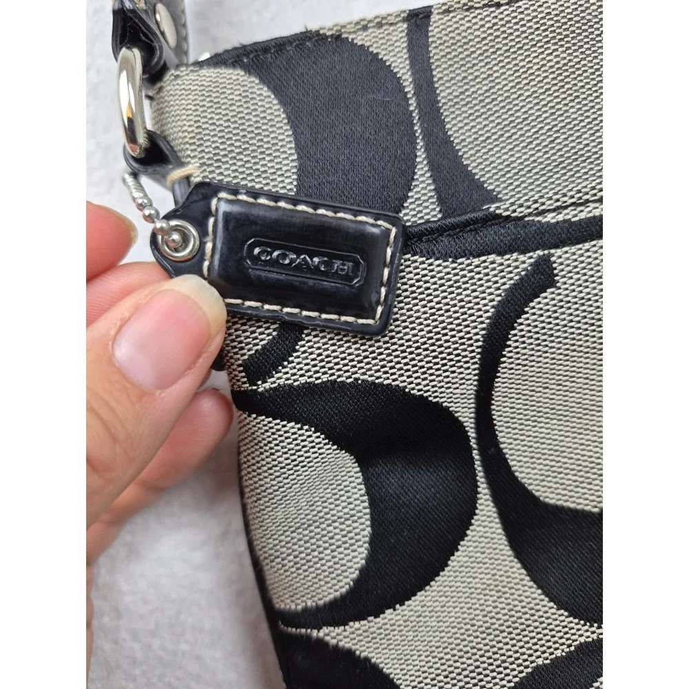 Coach Signature File Crossbody Bag Black Grey Jacquard Canvas
